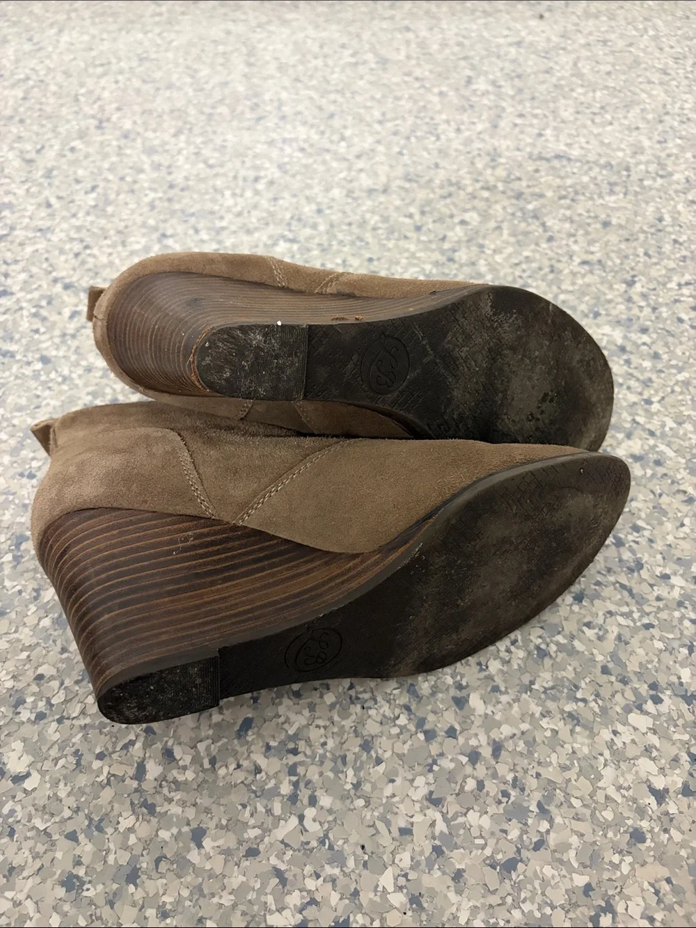 Lucky Brand Taupe Suede Wedge Ankle Boots